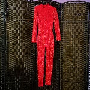 Red Sequence Jump Suit
